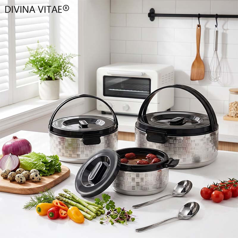 5-Piece Stainless Steel Insulated Pot Set with Spoons