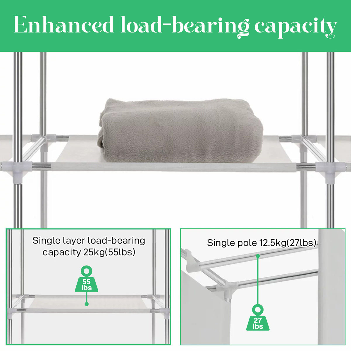 Portable Closet Storage Organizer Wardrobe Rack Shelf