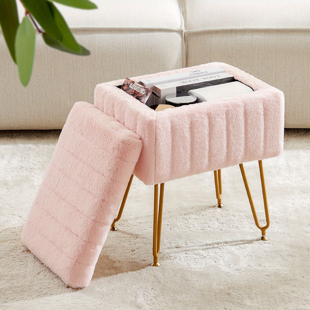 Faux Fur Storage Chair with Metal Legs