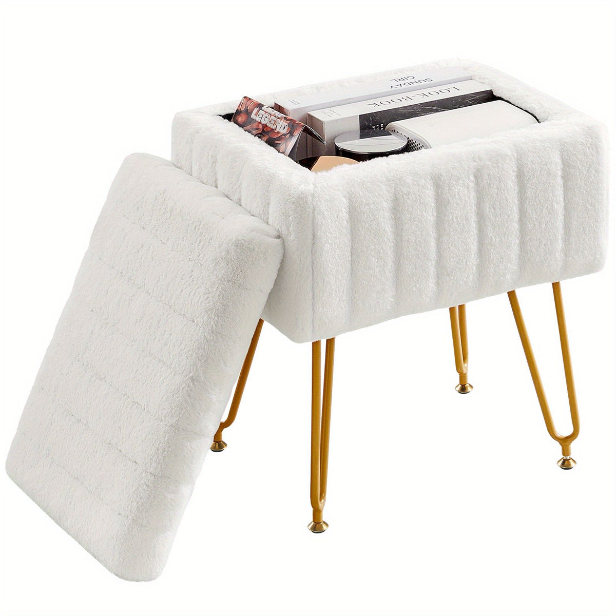 Faux Fur Storage Chair with Metal Legs