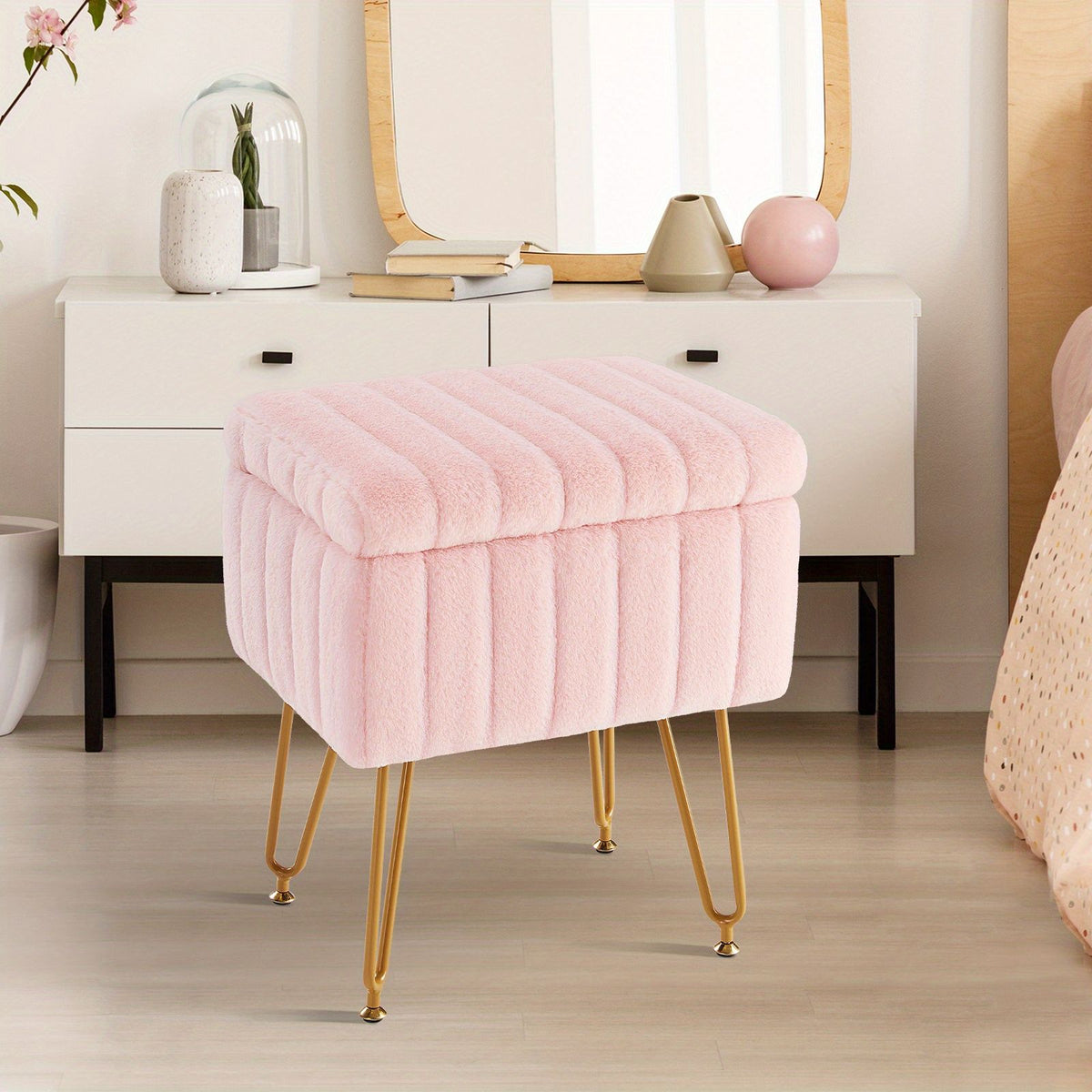 Faux Fur Storage Chair with Metal Legs