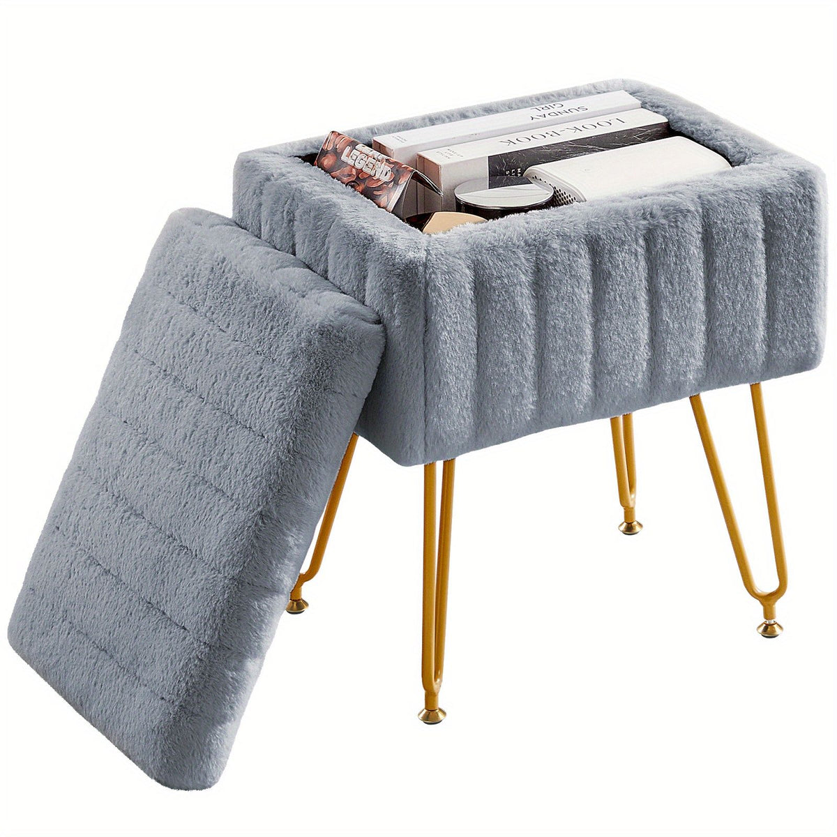 Faux Fur Storage Chair with Metal Legs