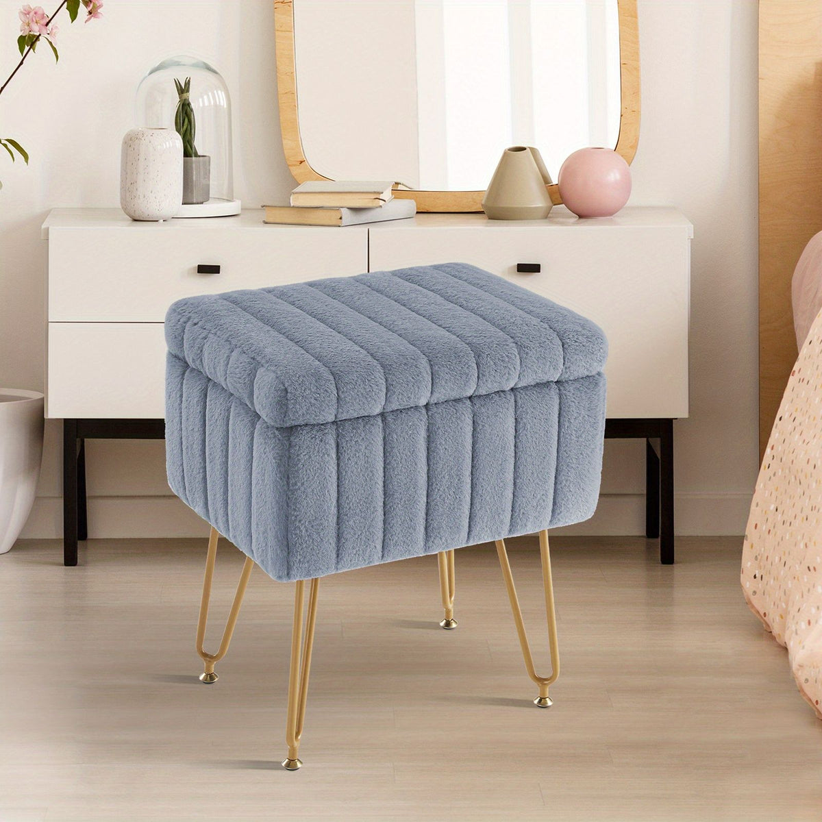 Faux Fur Storage Chair with Metal Legs