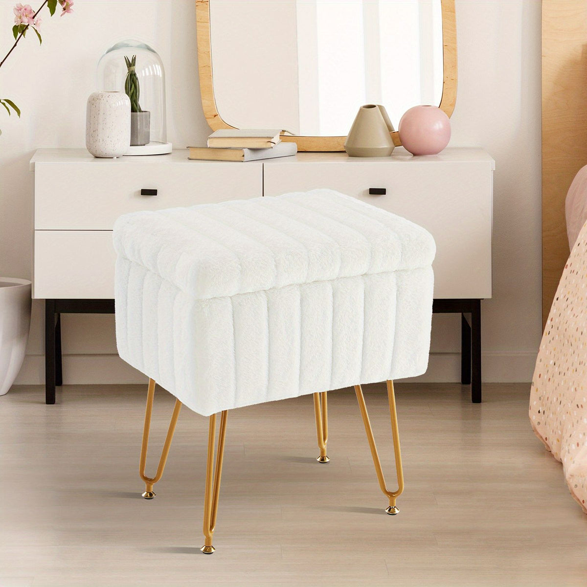Faux Fur Storage Chair with Metal Legs