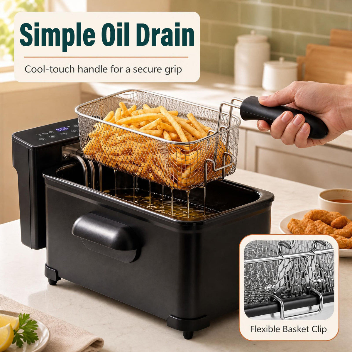 1700W Electric Deep Fryer with 3.2-Quart Basket and Viewing Window