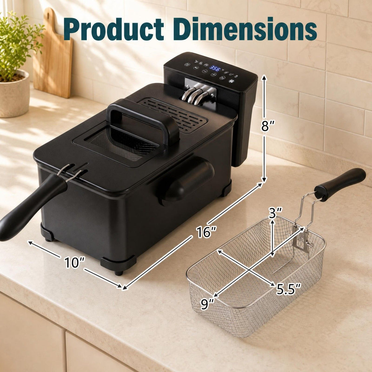 1700W Electric Deep Fryer with 3.2-Quart Basket and Viewing Window