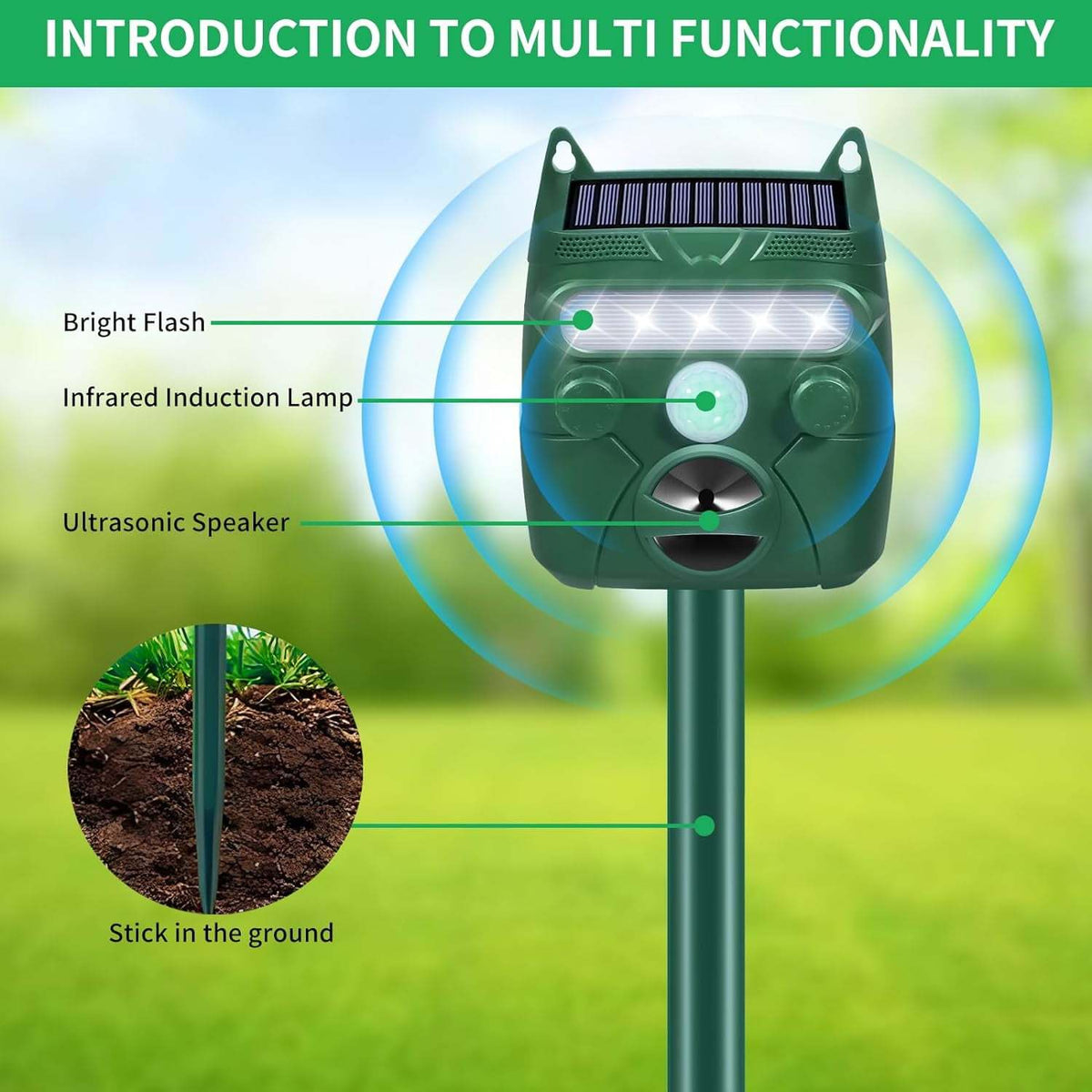 Solar Animal Repeller with Motion Activated Blinking LED