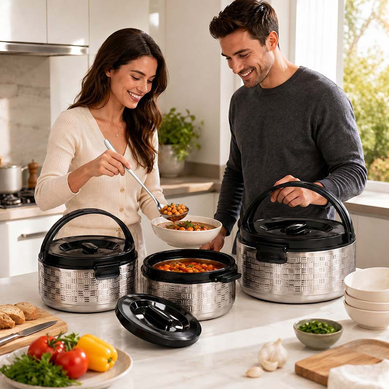 5-Piece Stainless Steel Insulated Pot Set with Spoons