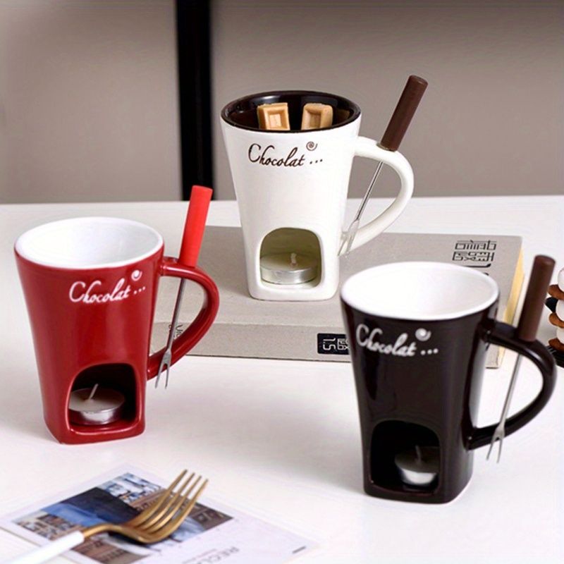 Ceramic Chocolate Melting Pot Set with Fork