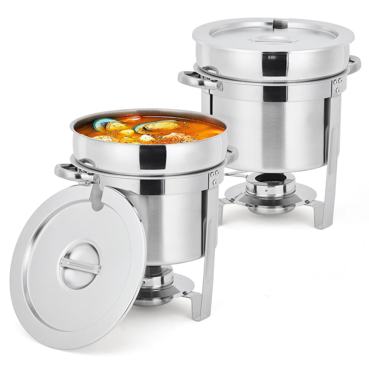 2-Pack 7-Quart Stainless Steel Round Soup Chafing Dish Set