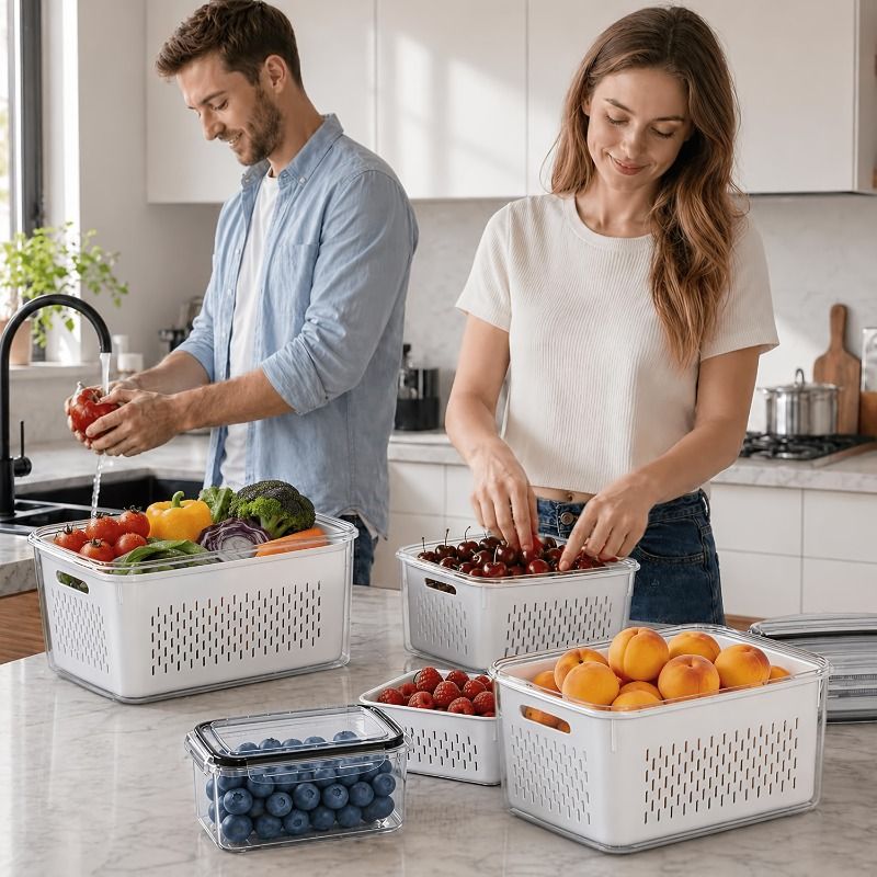 8-Piece Fruit Storage Container Set with Drain Baskets