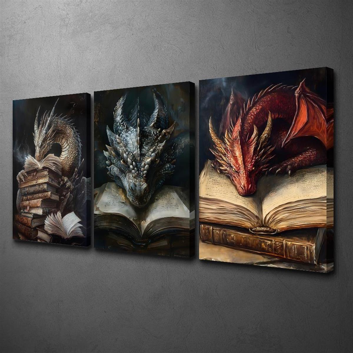 3-Panel Frameless Mythical Dragons Canvas Wall Art