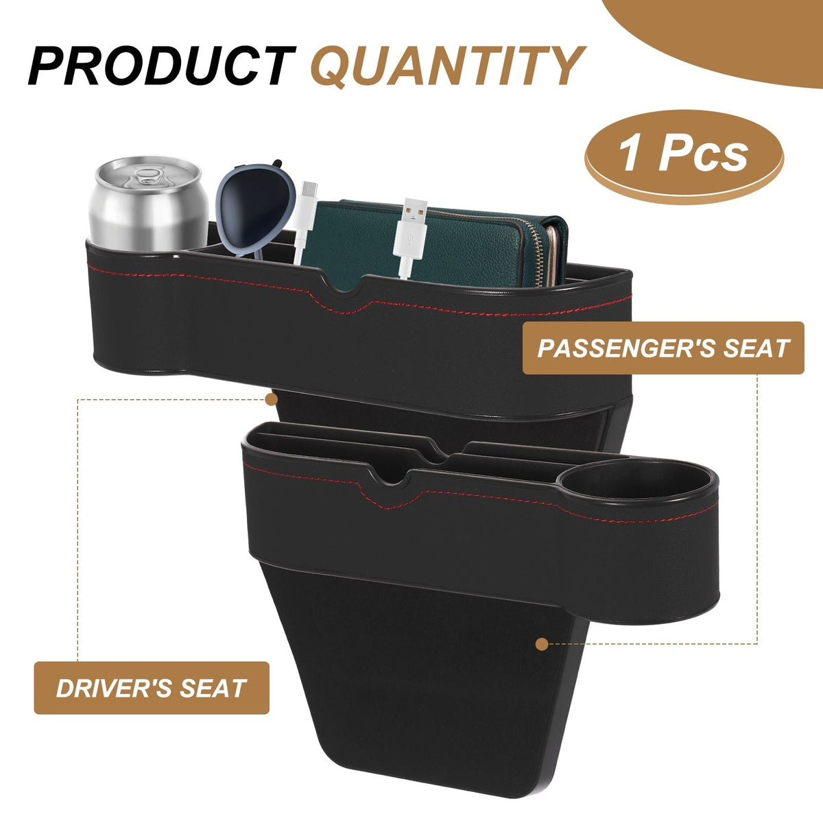 Car Seat Gap Filler Organizer Black ABS+Leather