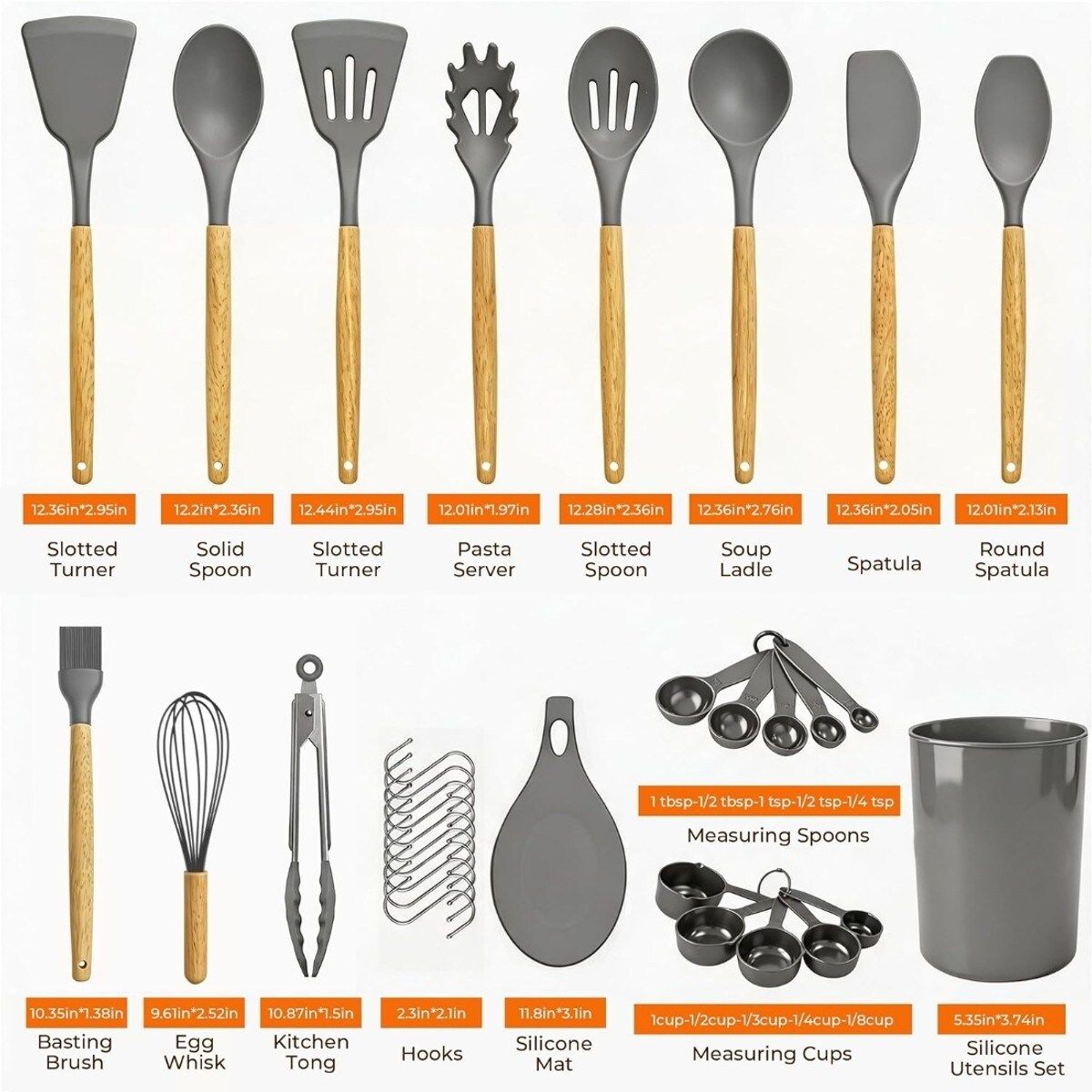 33-Piece Silicone Kitchen Utensils Set with Wooden Handles