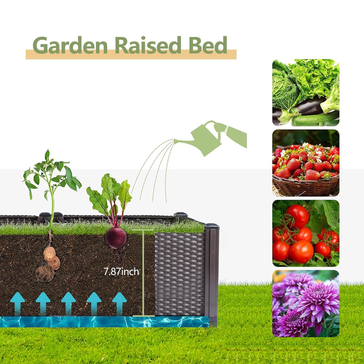 63x16x8 In. Self-Watering Raised Garden Bed Planter Box