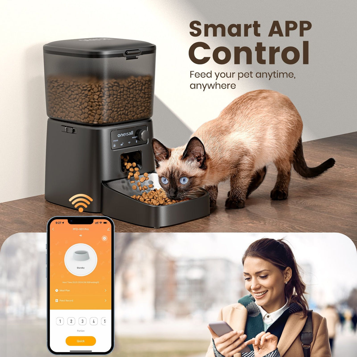 oneisall WiFi Automatic Cat Feeder CW15015