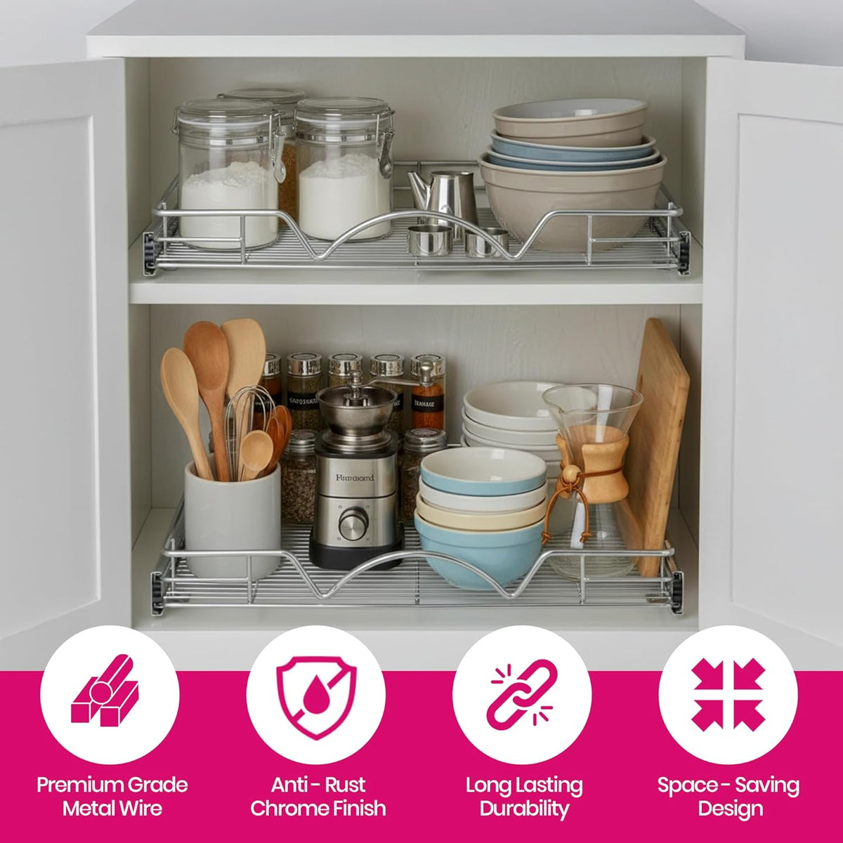 1-Tier Steel Pull-Out Cabinet Organizer Chrome