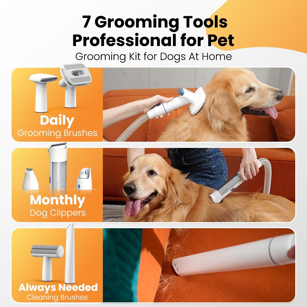 oneisall White Pet Grooming Vacuum Kit CW16028