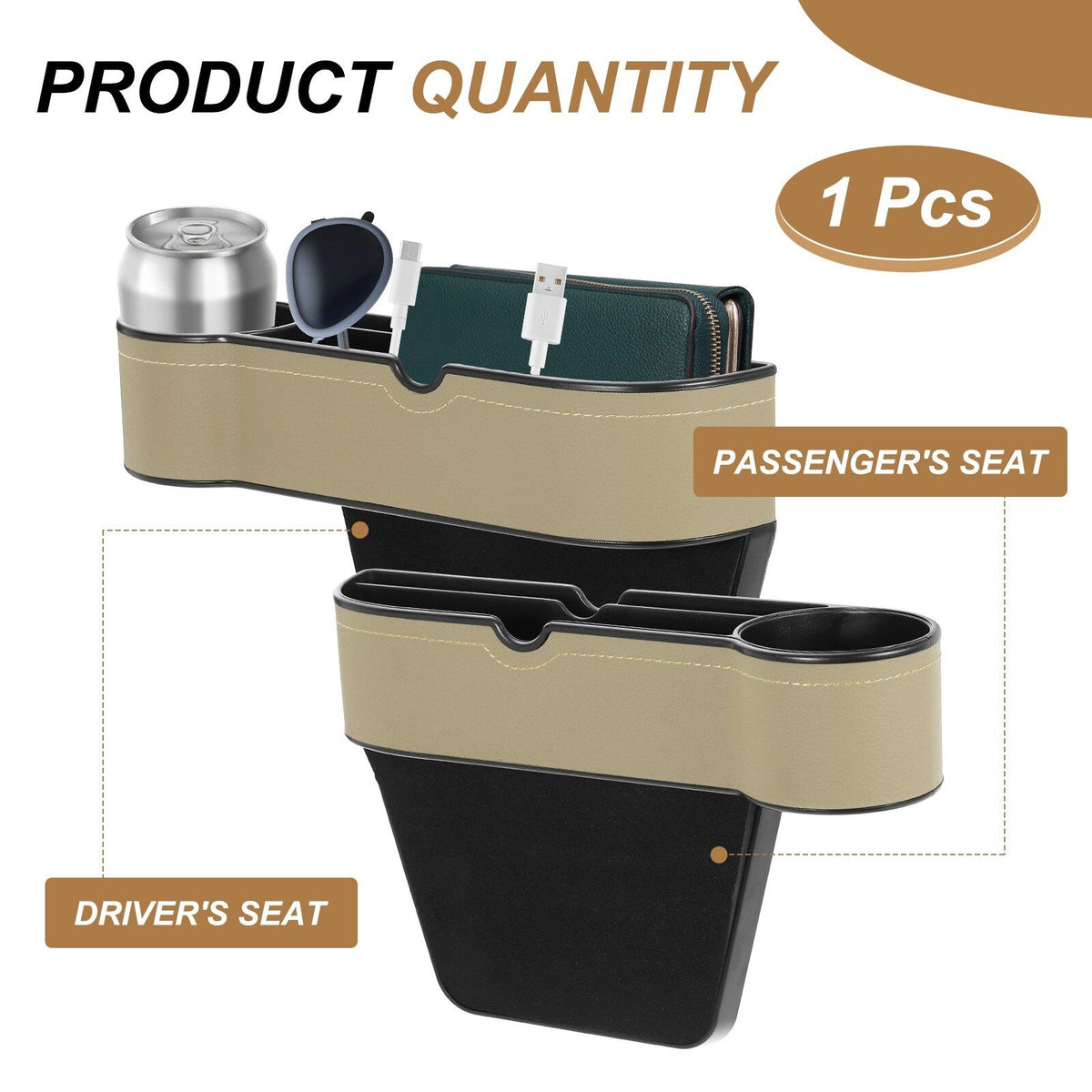 Car Seat Gap Filler Organizer with Cup Holders for Phone Keys