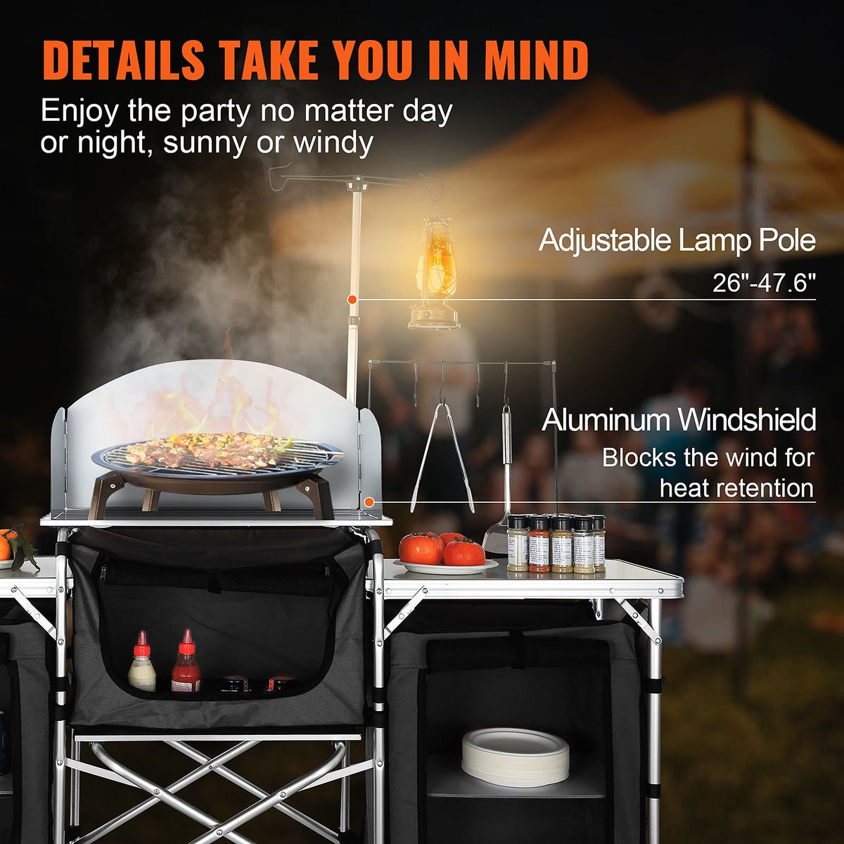 VEVOR Aluminum Folding Camping Table with Windscreen and Storage Bag