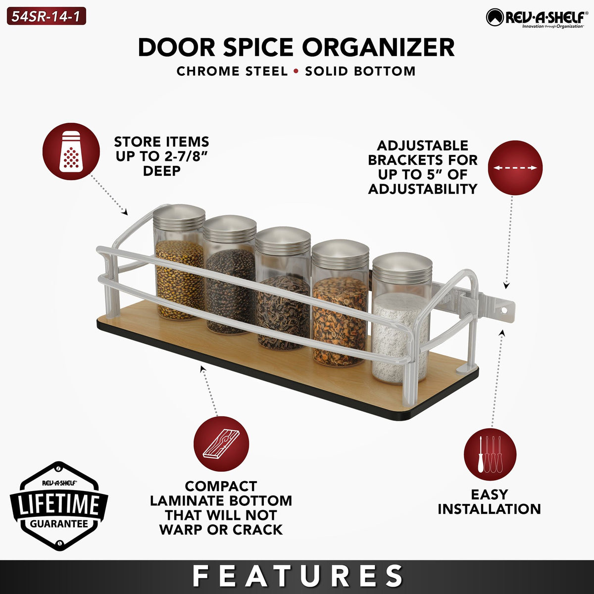 Rev-A-Shelf Door Mount Spice Rack Organizer 54SR-14-1