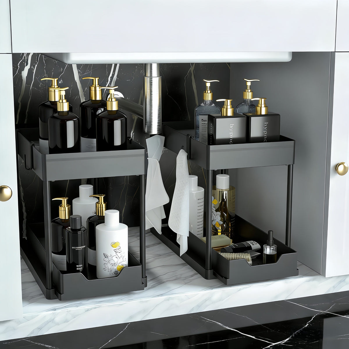 2-Tier Under-Sink Cabinet Organizers with Sliding Drawer 2-Pack