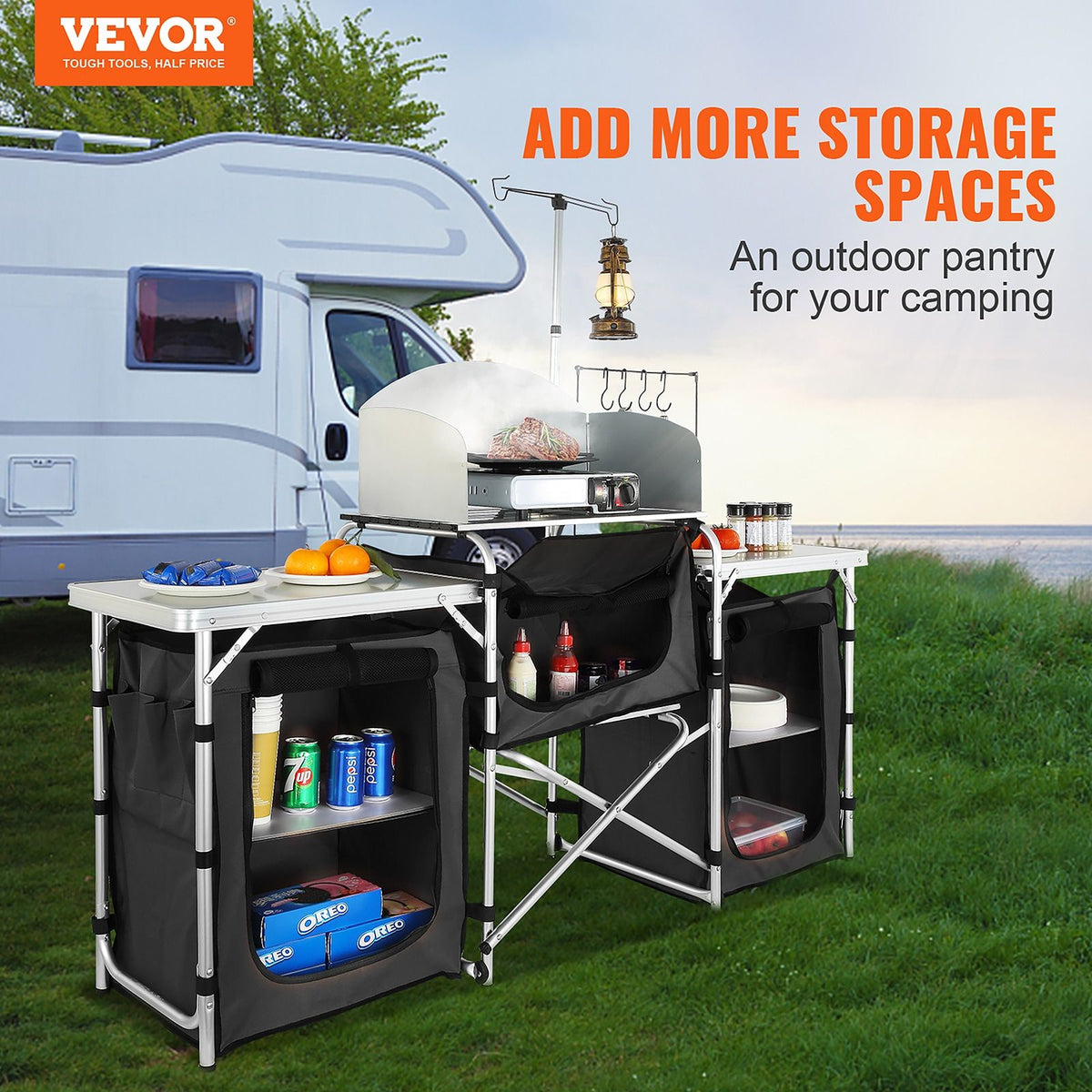 VEVOR Aluminum Folding Camping Table with Windscreen and Storage Bag