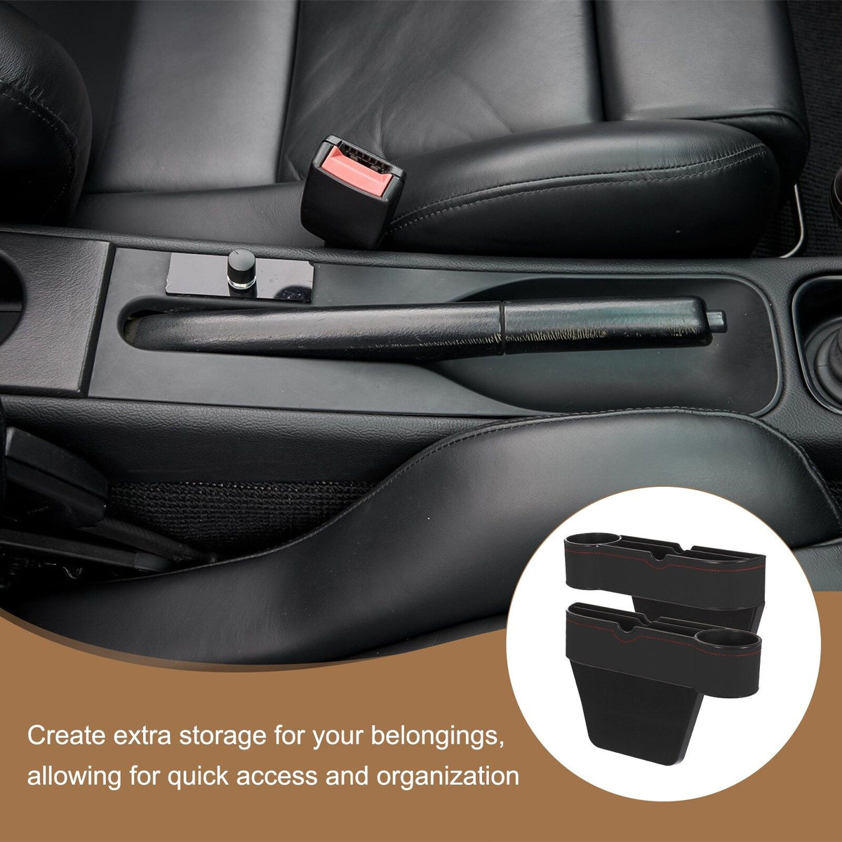 Car Seat Gap Filler Organizer Black ABS+Leather