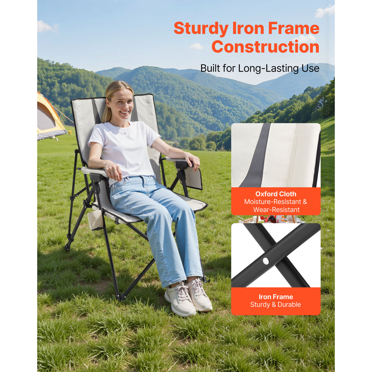 VEVOR Folding Camping Chair with Reclining Positions and Armrests