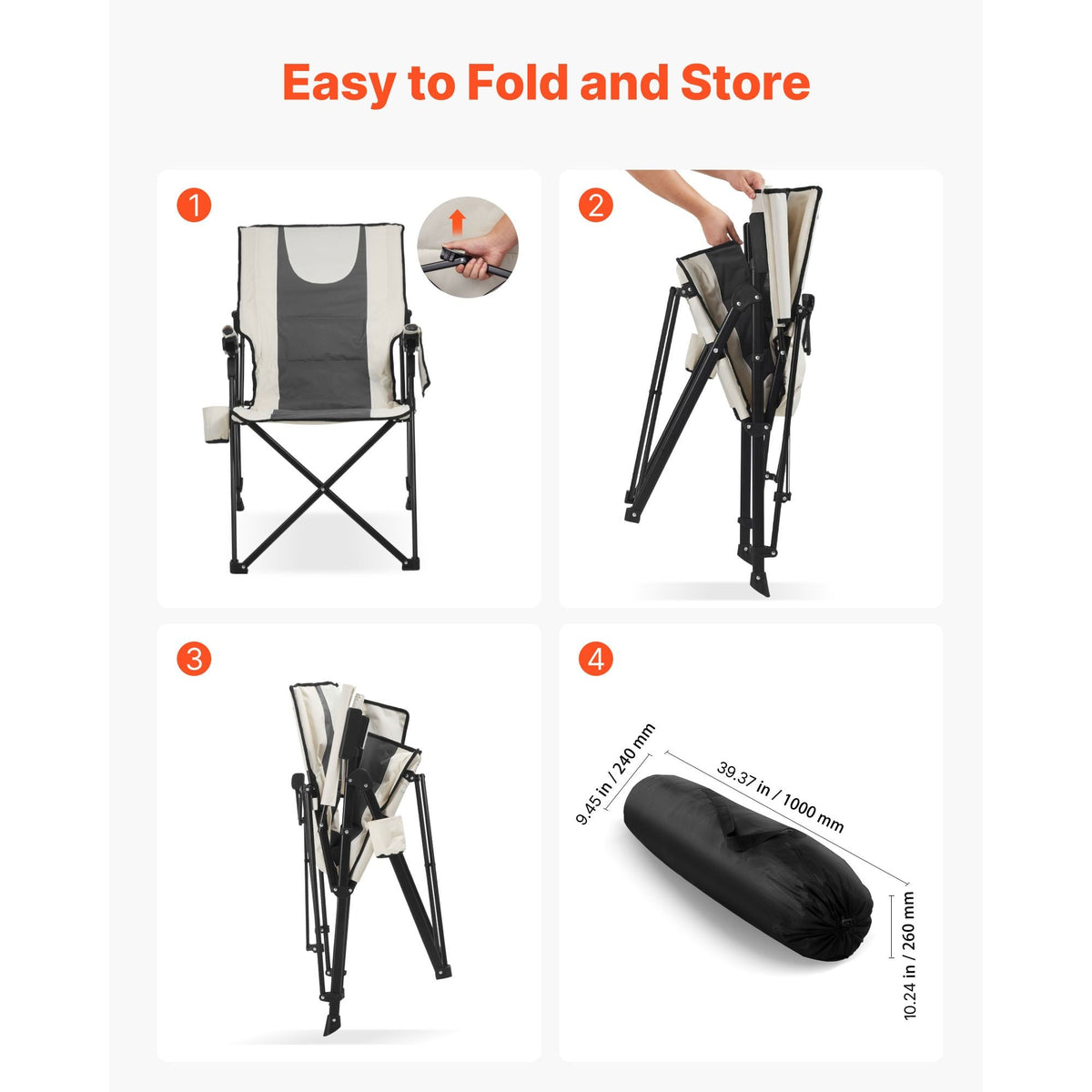 VEVOR Folding Camping Chair with Reclining Positions and Armrests