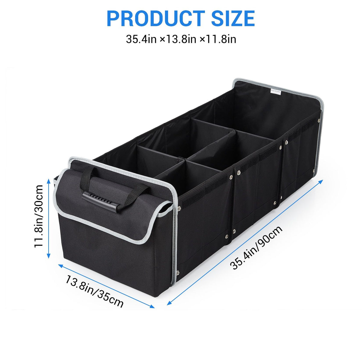 Collapsible Car Trunk Organizer with Removable Dividers and Ice Pack