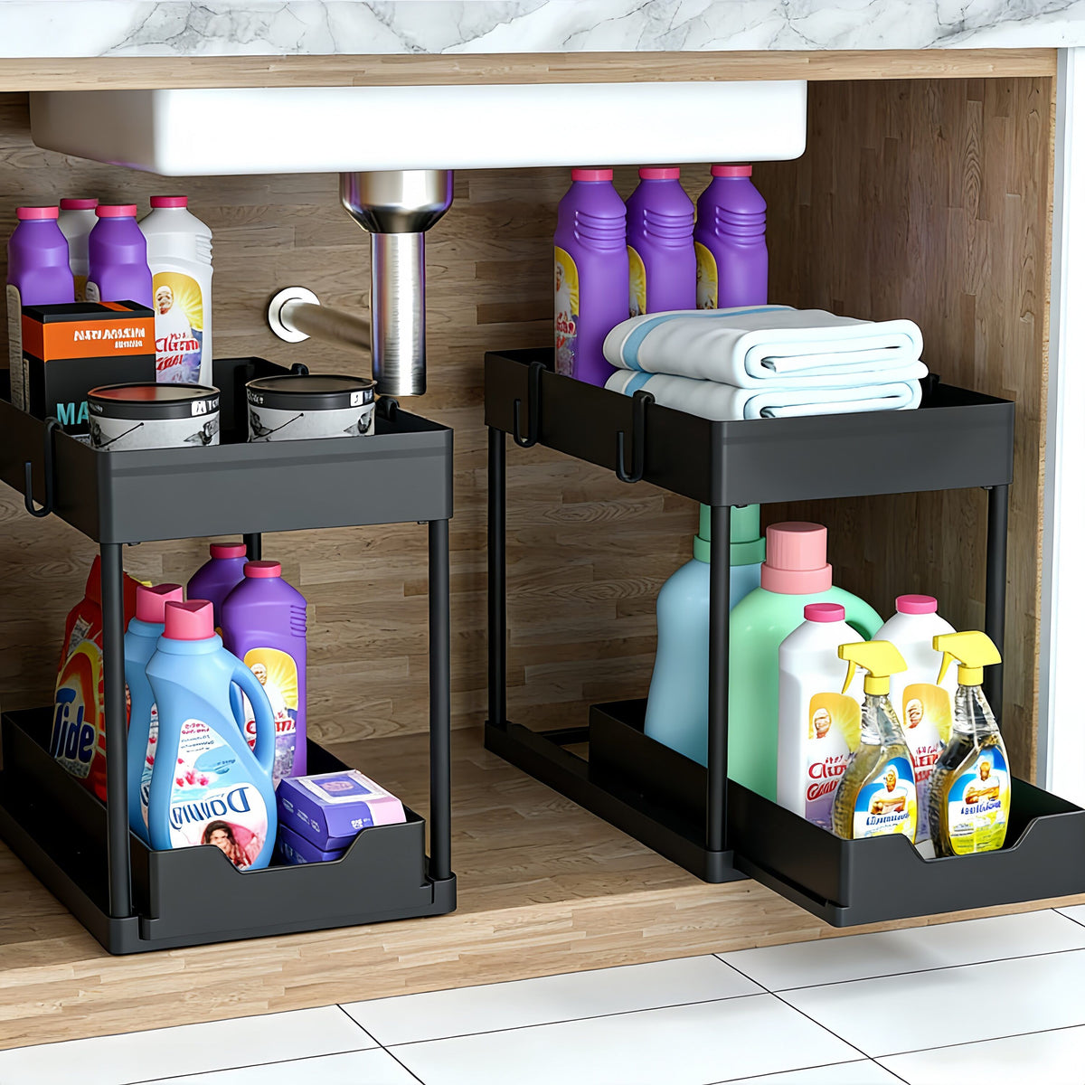 2-Tier Under-Sink Cabinet Organizers with Sliding Drawer 2-Pack