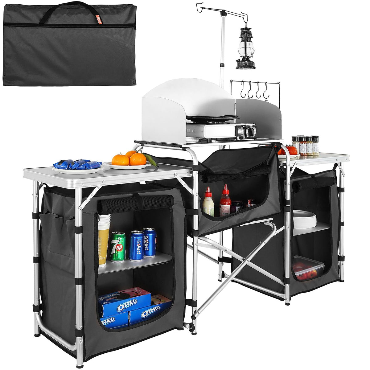 VEVOR Aluminum Folding Camping Table with Windscreen and Storage Bag