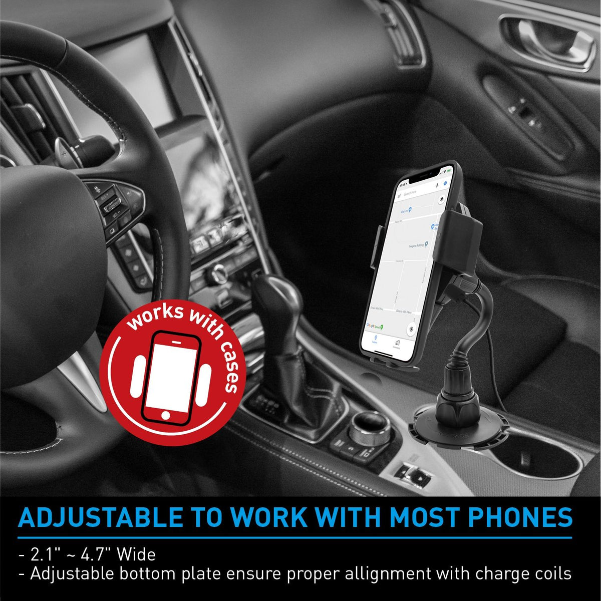 Macally Adjustable Wireless Charging Cup Holder Car Mount MCUPXLQI