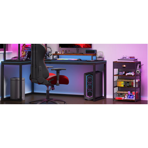 4-Tier Media Storage Tower with Drawer, Console Stand for PS5/Xbox/Switch