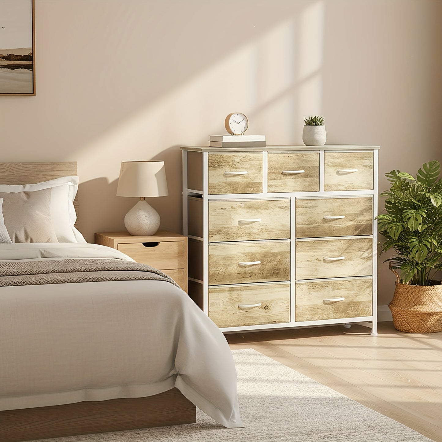 9-Drawer Fabric Dresser Storage Cabinet with Metal Frame