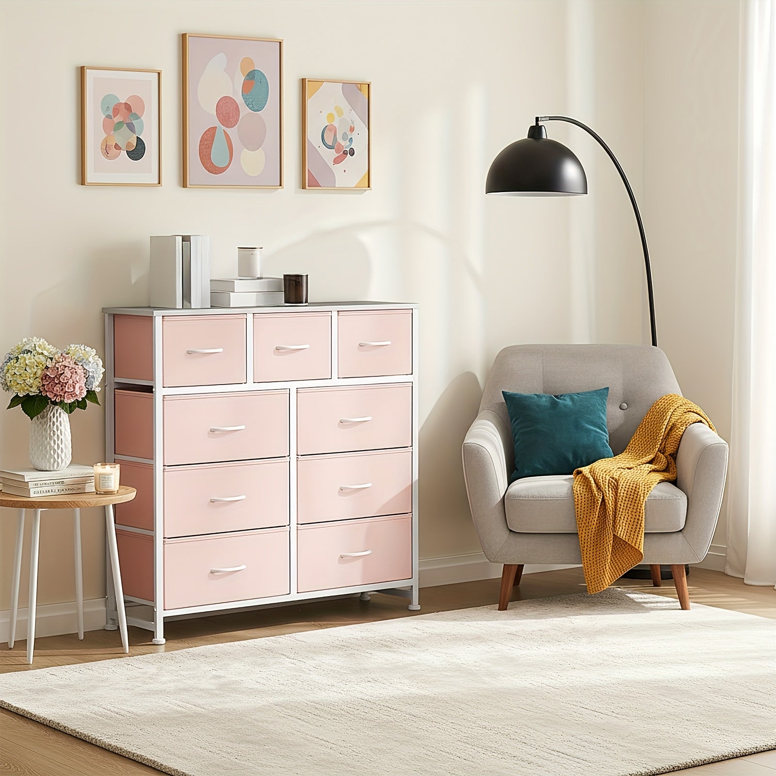 9-Drawer Fabric Dresser Storage Cabinet with Metal Frame