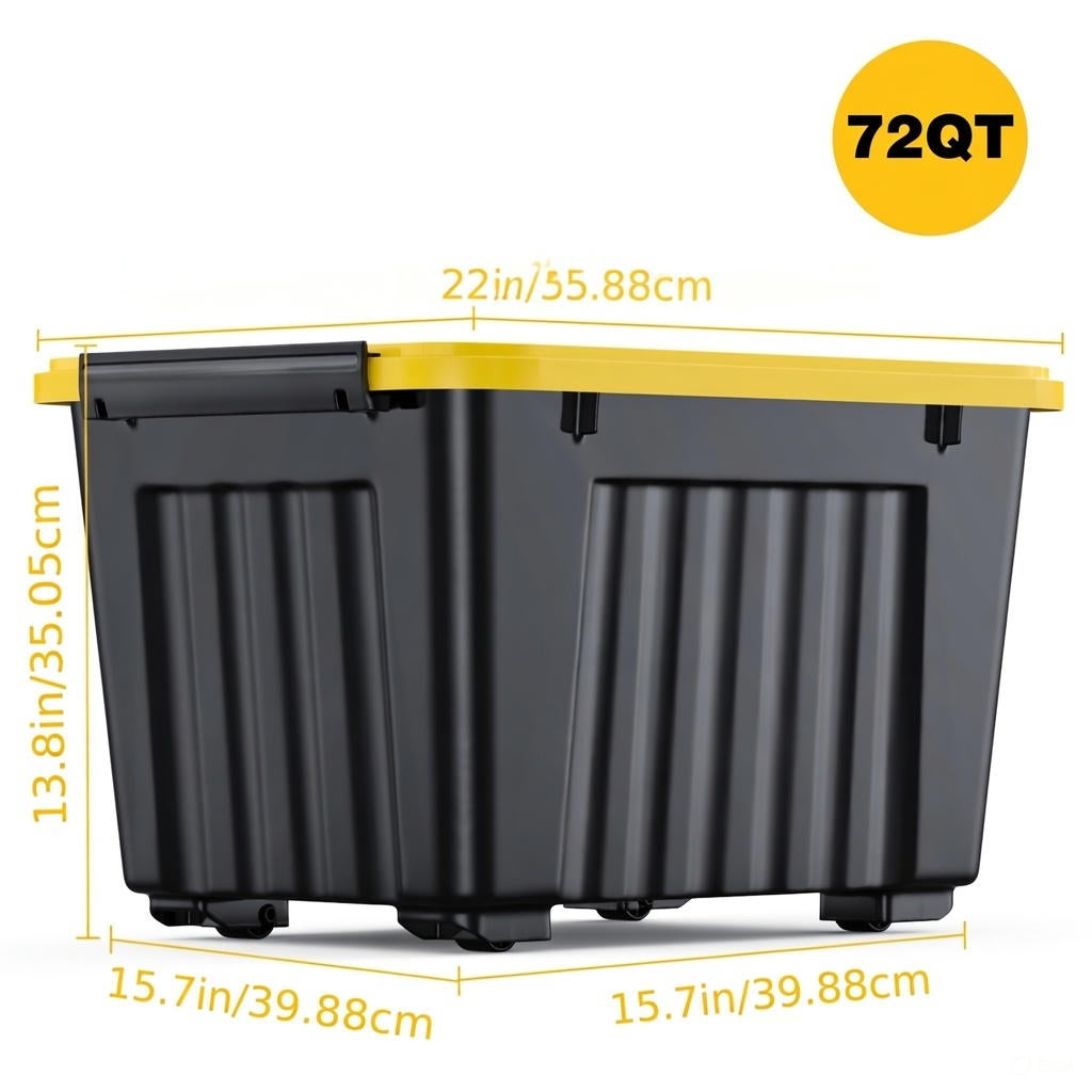 72QT Storage Box with Wheels & Lid – Stackable Heavy Duty Organizer 4-6-Pack