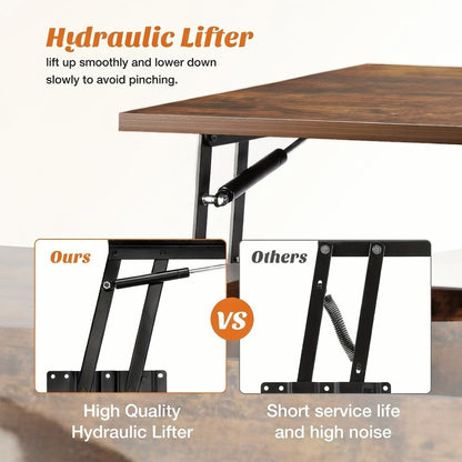 Lift Top Coffee Table with Storage, Wooden Living Room Center Table