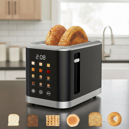 2-Slice Smart Toaster with LED Display – 8 Preset Modes, Defrost/Reheat/Cancel, Wide Slots & Removable Crumb Tray