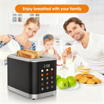 2-Slice Smart Toaster with LED Display – 8 Preset Modes, Defrost/Reheat/Cancel, Wide Slots & Removable Crumb Tray