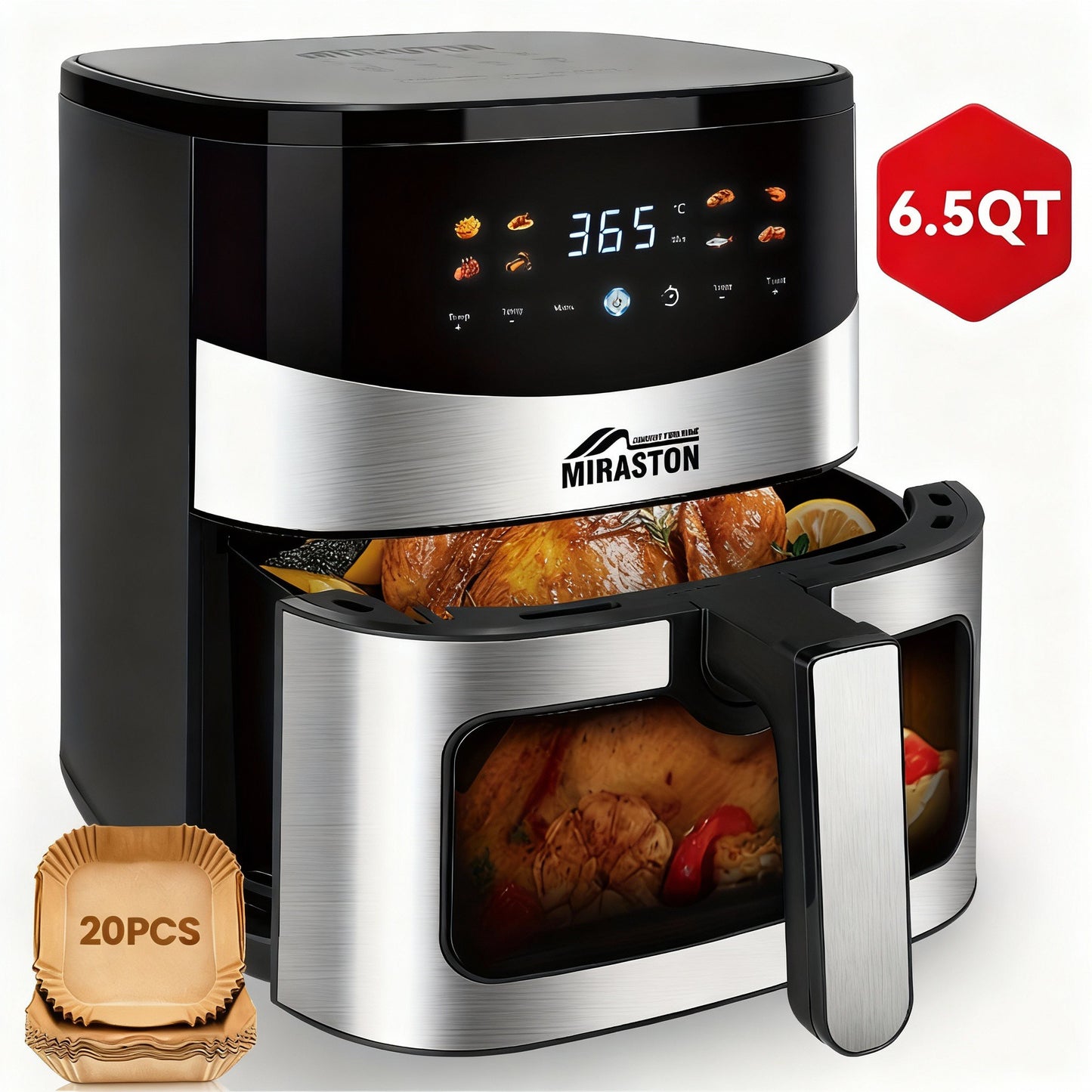 6.5QT Digital Air Fryer with Window & Touch Screen – Stainless Steel