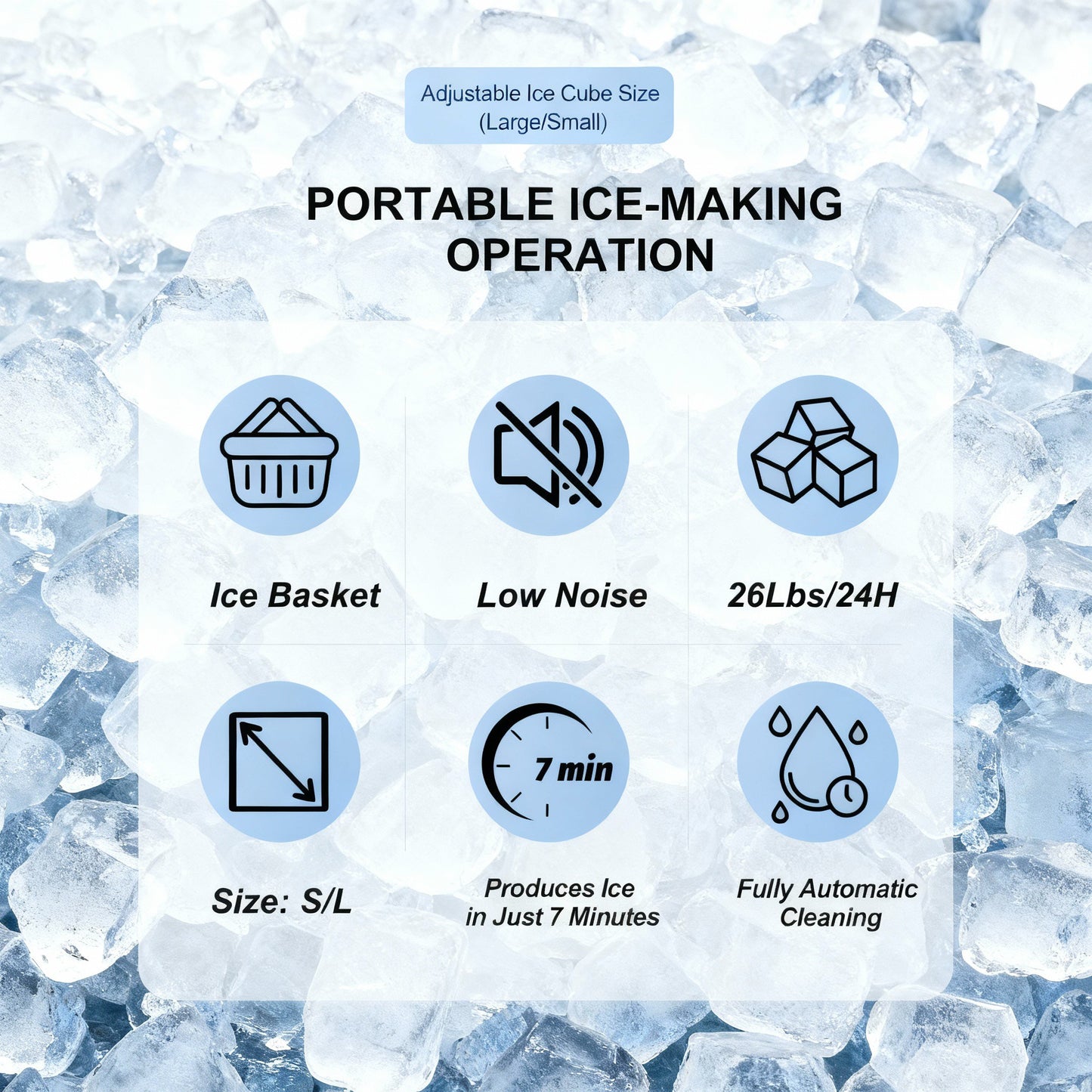 Portable Countertop Ice Maker Machine – Fast Ice Making, 2 Ice Sizes