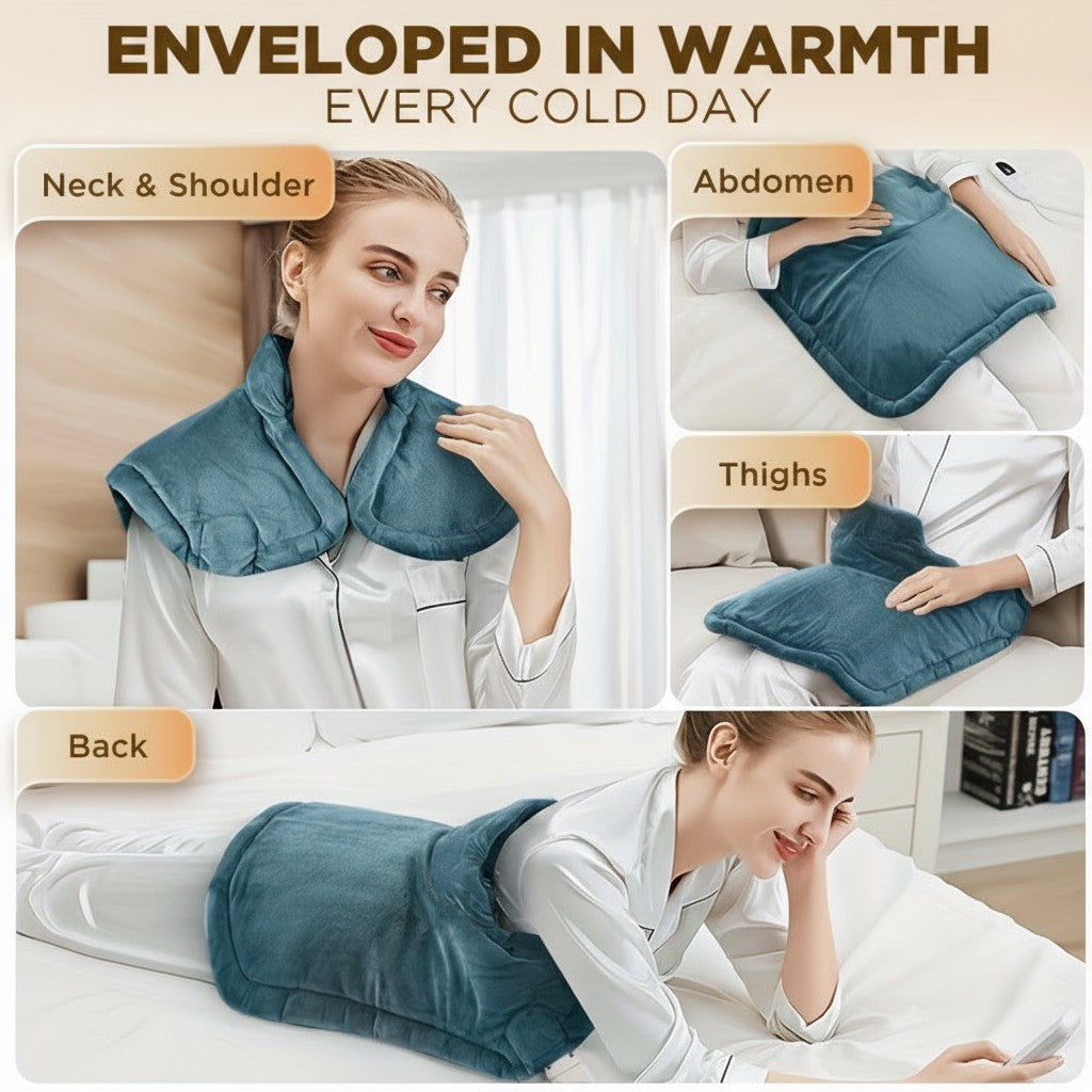 Electric Heating Pad for Neck, Shoulders & Back – Fast Heating, Ultra Soft Plush, Extra Long Cord (110")