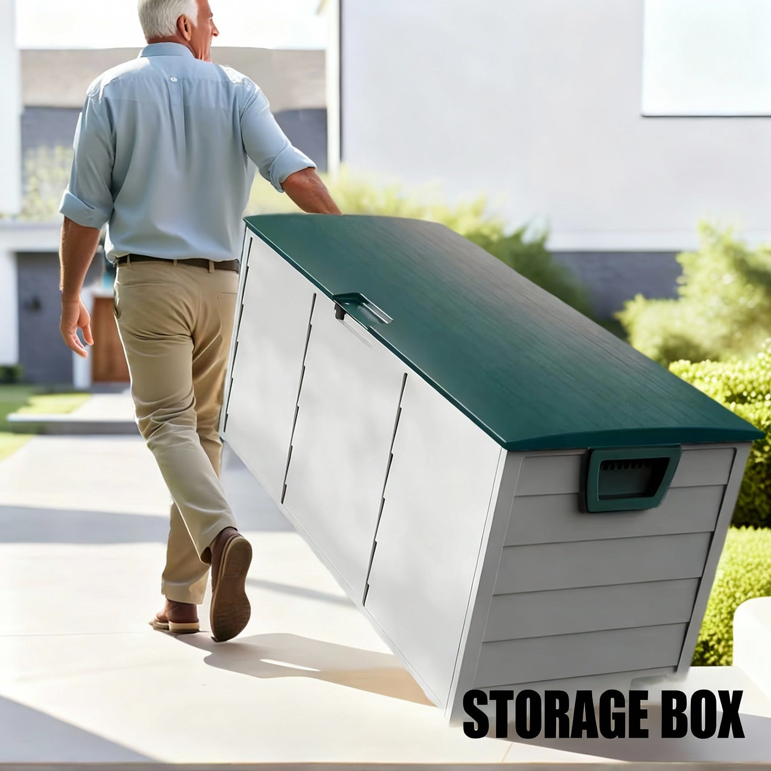 75 Gallon Heavy-Duty Outdoor Deck Box – Waterproof Patio Storage Box with Hinged Lid, Lockable & Easy Assembly