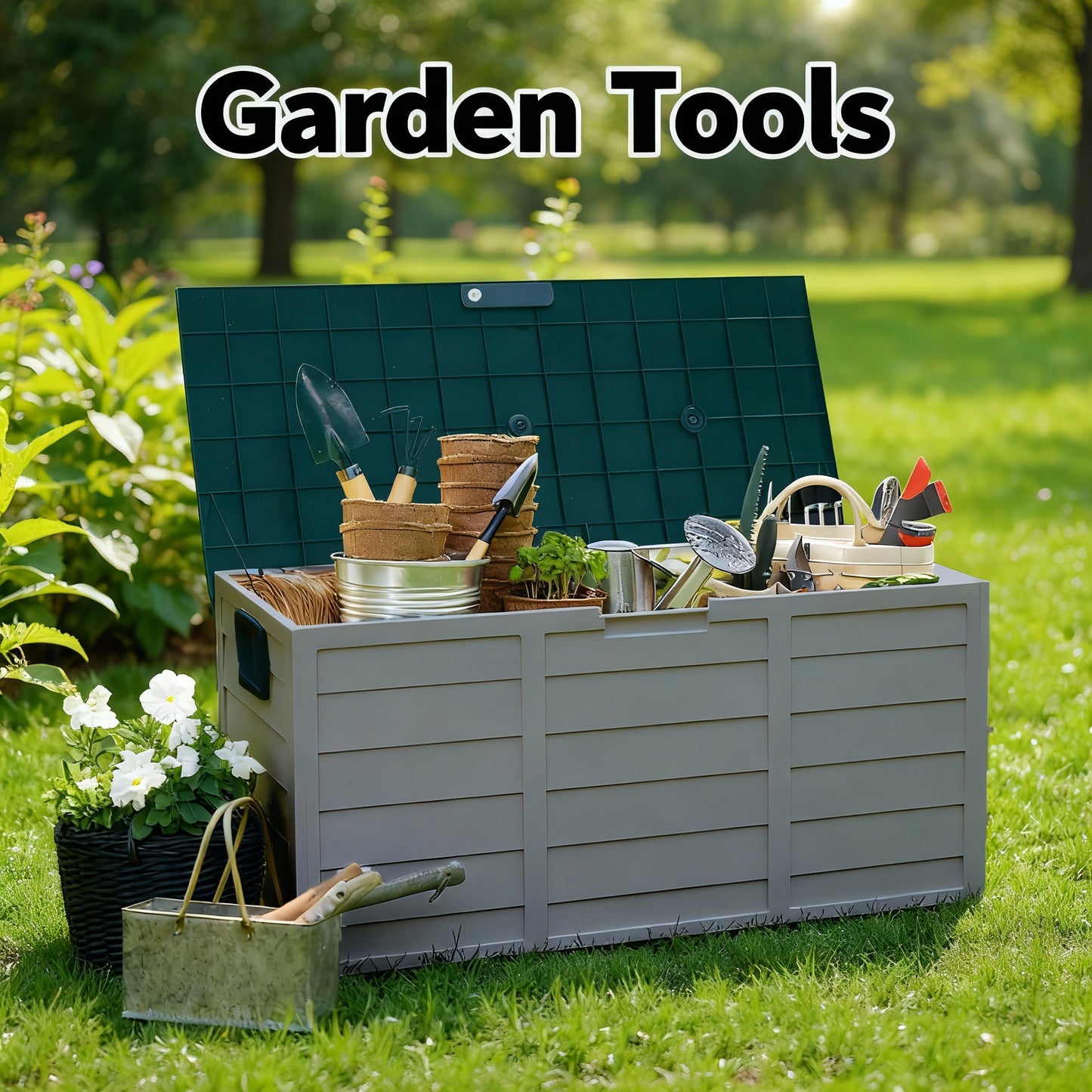 75 Gallon Heavy-Duty Outdoor Deck Box – Waterproof Patio Storage Box with Hinged Lid, Lockable & Easy Assembly