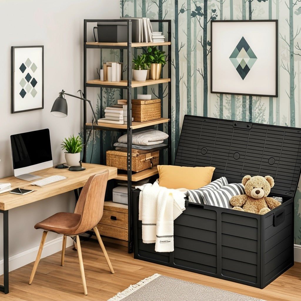 75 Gallon Heavy-Duty Outdoor Deck Box – Waterproof Patio Storage Box with Hinged Lid, Lockable & Easy Assembly