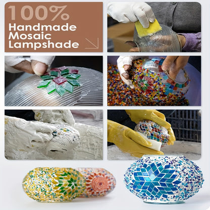 Handmade Turkish Moroccan Mosaic Glass Bedside Lamp with Bronze Finish