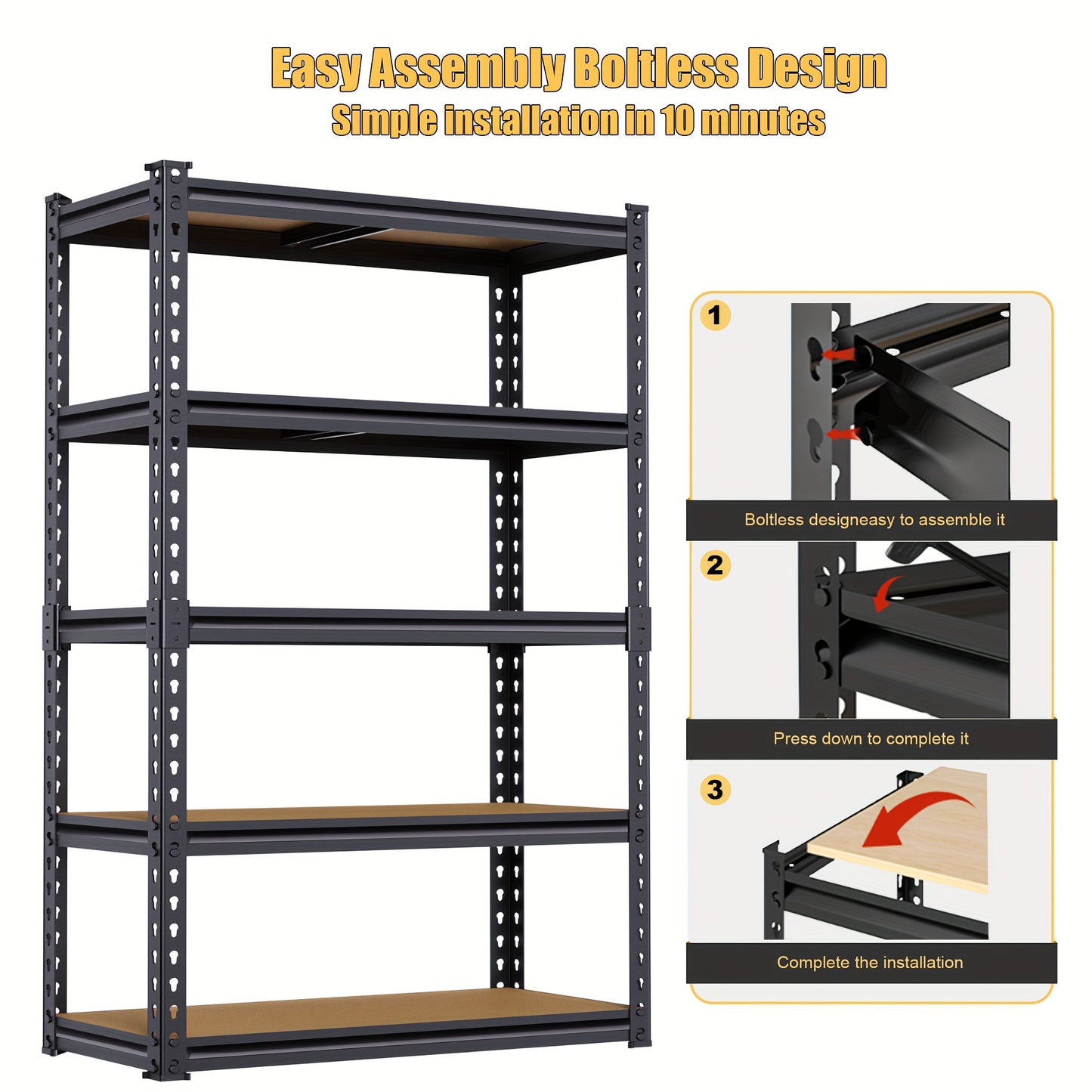 Heavy Duty Metal Storage Rack 5-Tier Adjustable Shelving Unit, Garage or Warehouse Organizer