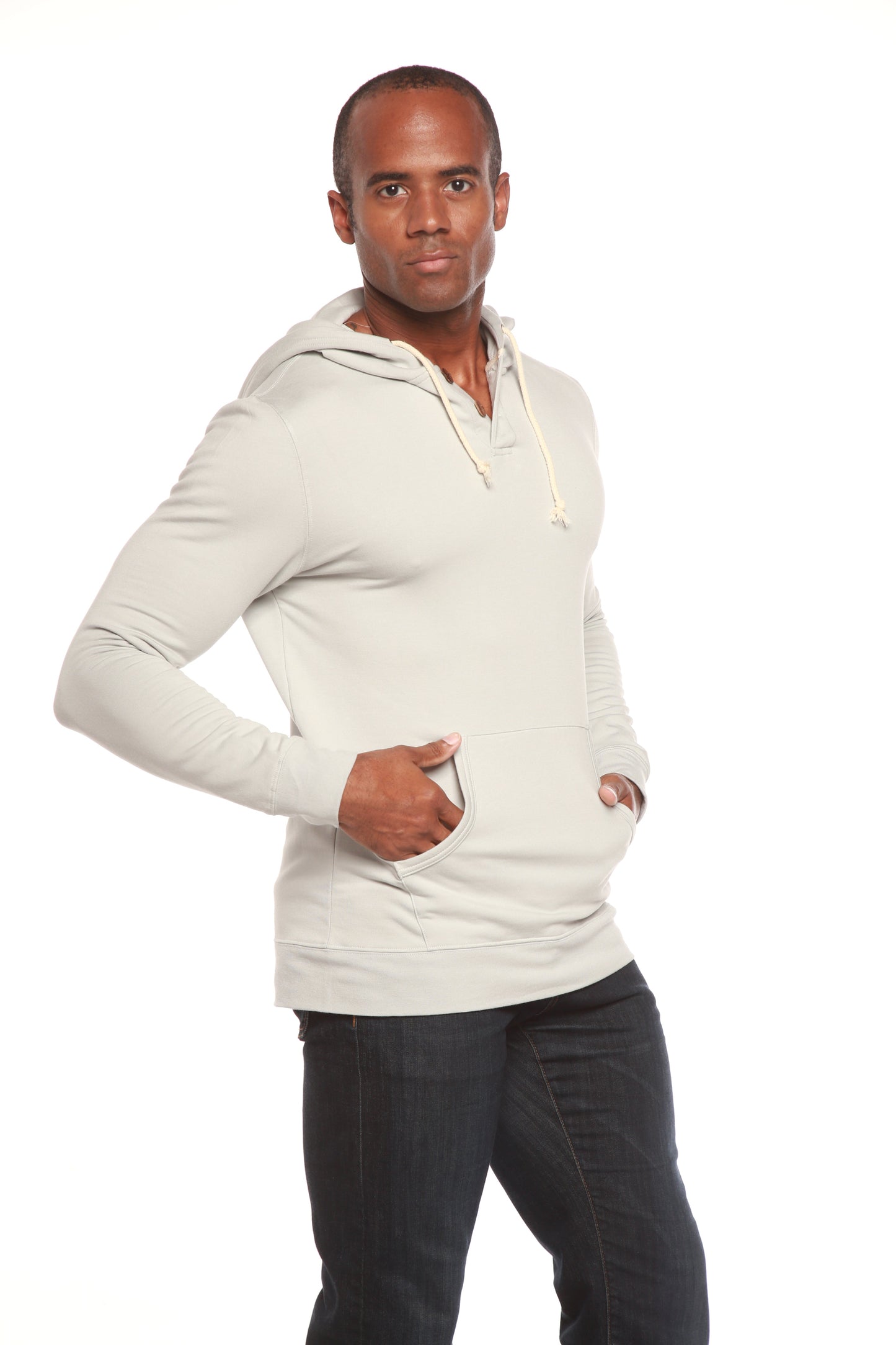 Men's Henley Style Bamboo Viscose Fleece Hoodie